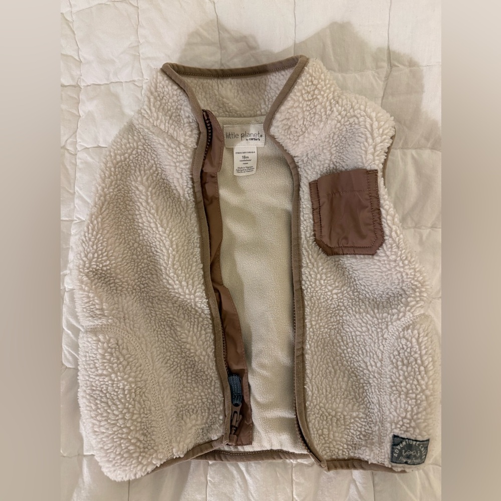 Little Planet Kids Sherpa Vest - Cream and Tan